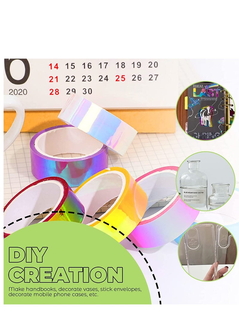 Holographic Tape Assorted Colored Set Decorative Prismatic Glitter Hoops for DIY Arts Crafts Decoration Scrapbooking Gifts Wrapping 6 Rolls - Image 2